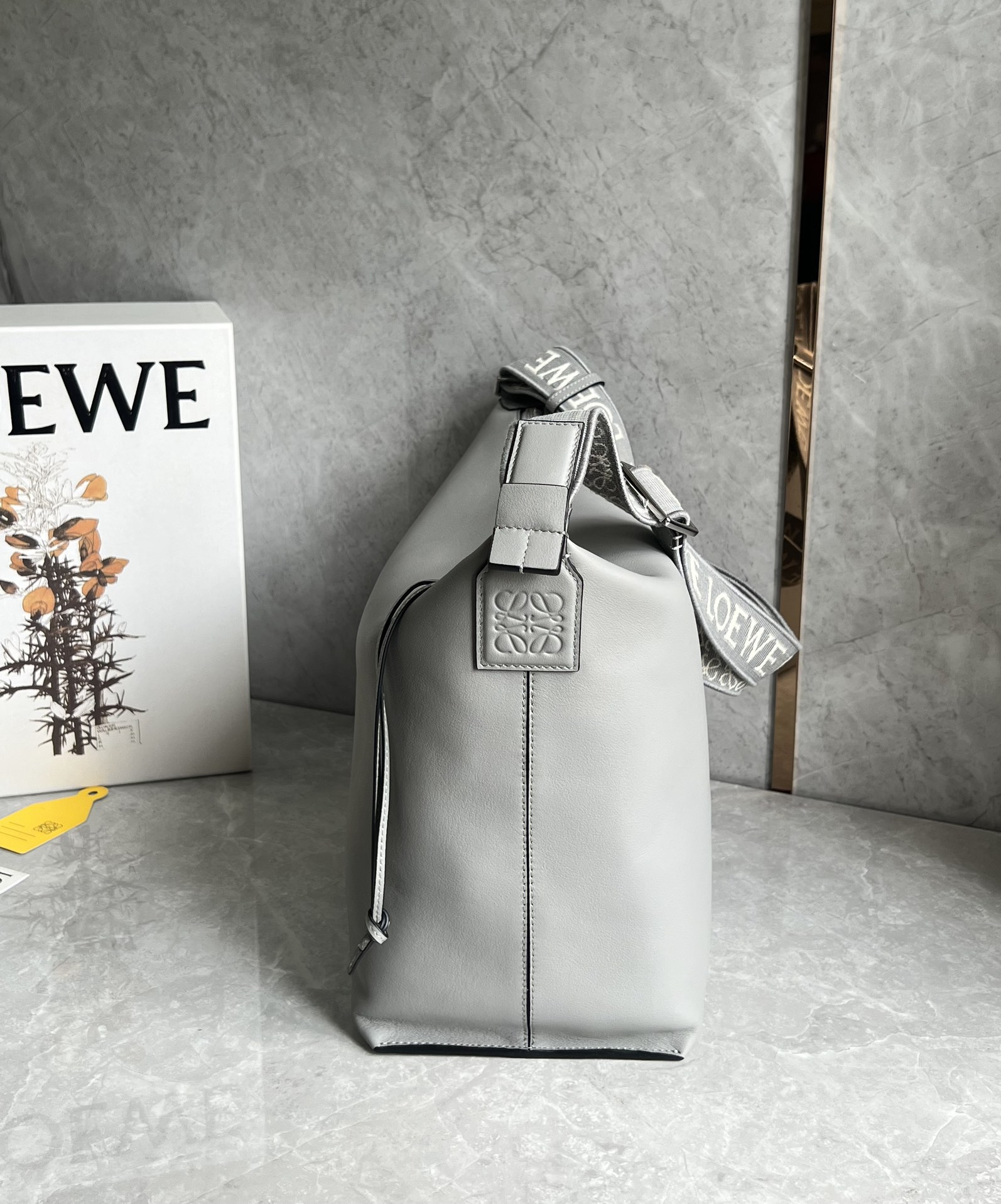 Loewe Large Cubi Crossbody Bag in Supple Smooth Calfskin and Jacquard Asphalt Grey